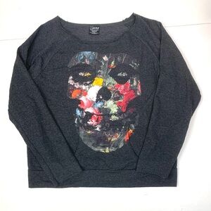 Misfits Women Size 2XL Pullover Graphic Sweatshirt Floral Skull Kangaroo Pocket
